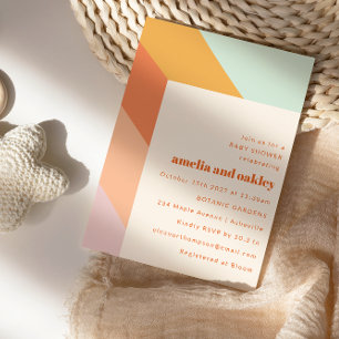 Retro Mint Orange Boho Stripes Couples Baby Shower Invitation