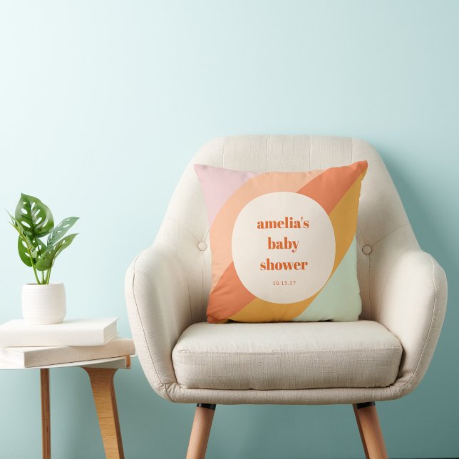 Retro Mint Orange Boho Stripes Custom Baby Shower Cushion (Chair)