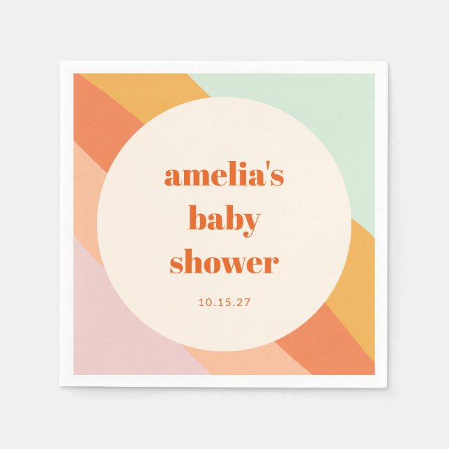 Retro Mint Orange Boho Stripes Custom Baby Shower Napkin (Front)