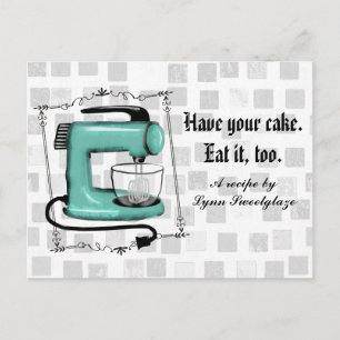 Retro mint stand mixer cake baking recipe card