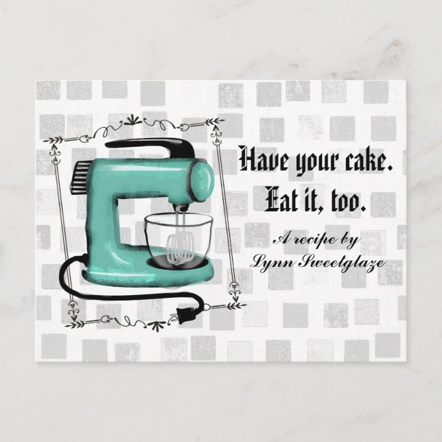 Retro mint stand mixer cake baking recipe card (Front)