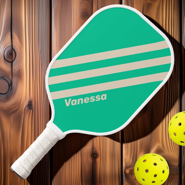 Retro Mint Three Stripes with Name Pickleball Paddle (Creator Uploaded)