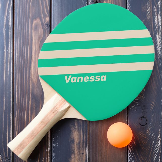 Retro Mint Three Stripes with Name Ping Pong Paddle (Creator Uploaded)