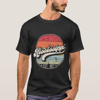 Retro Mississippi Distressed Sunset Design T-Shirt