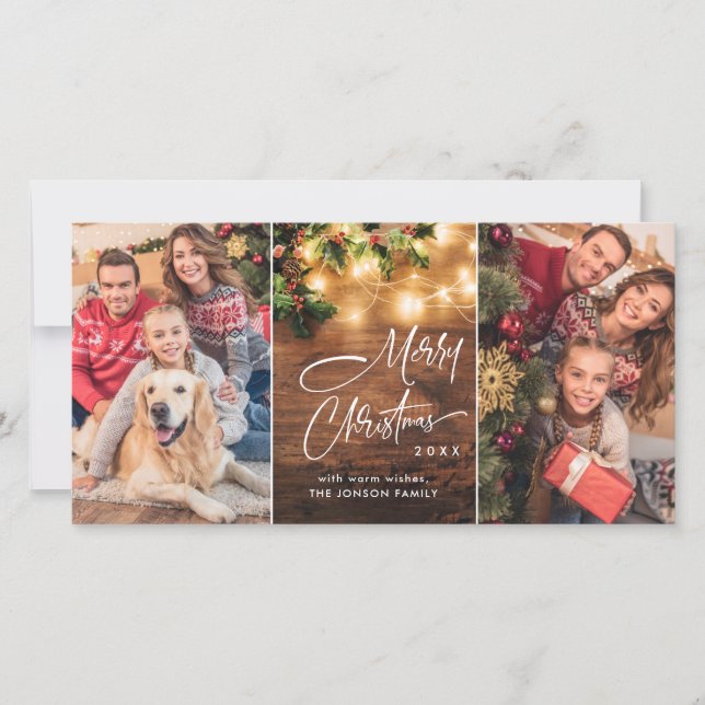 Retro Mistletoe Rustic Merry Christmas Greeting Holiday Card (Front)