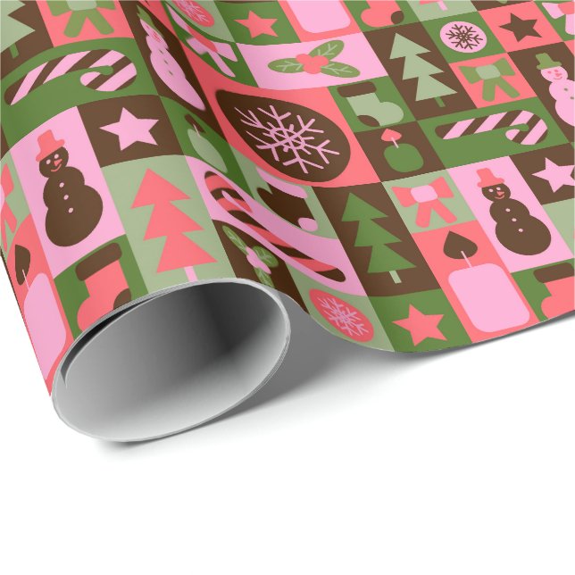 Retro Mixed Christmas Patchwork Wrapping Paper (Roll Corner)