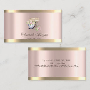 Retro Mixer Gold Stripe Rose Gold Bakery Business Card