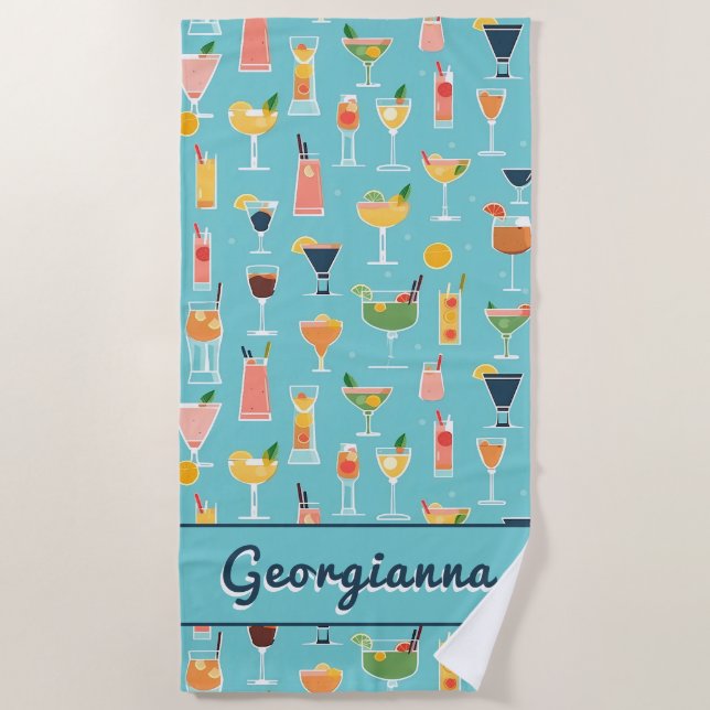 Retro Mixology Cocktails Beach Towel (Front)