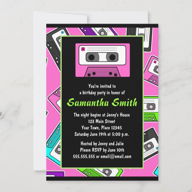 Retro Mixtape Themed Birthday Party Invitation (Front)
