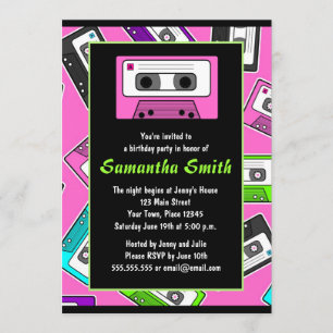 Retro Mixtape Themed Birthday Party Invitation