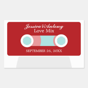 Retro Mixtape Wedding Favour Rectangular Sticker