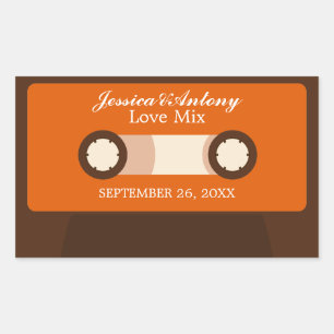 Retro Mixtape Wedding Favour Rectangular Sticker