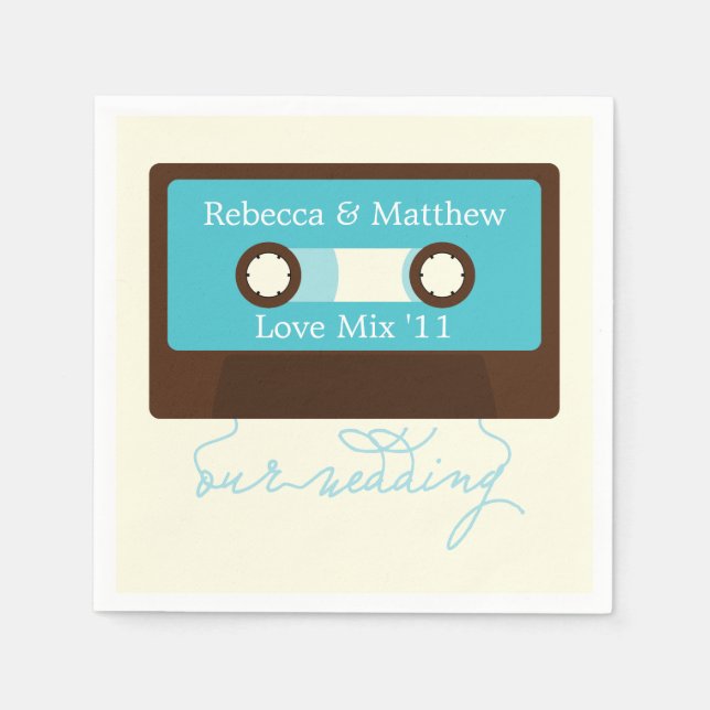 Retro Mixtape Wedding Napkin (Front)