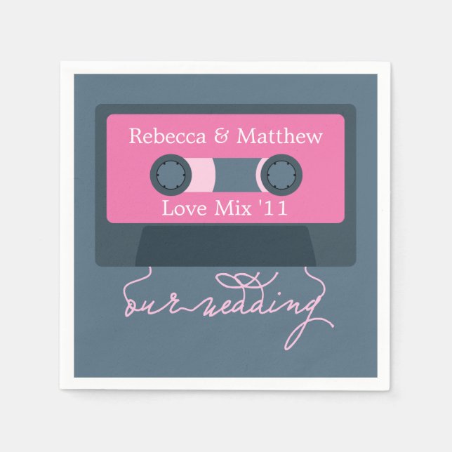 Retro Mixtape Wedding Napkin (Front)
