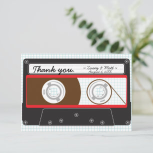 Retro Mixtape Wedding Red, Black & White Thank You Card