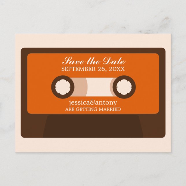 Retro Mixtape Wedding Save the Date Announcement Postcard (Front)