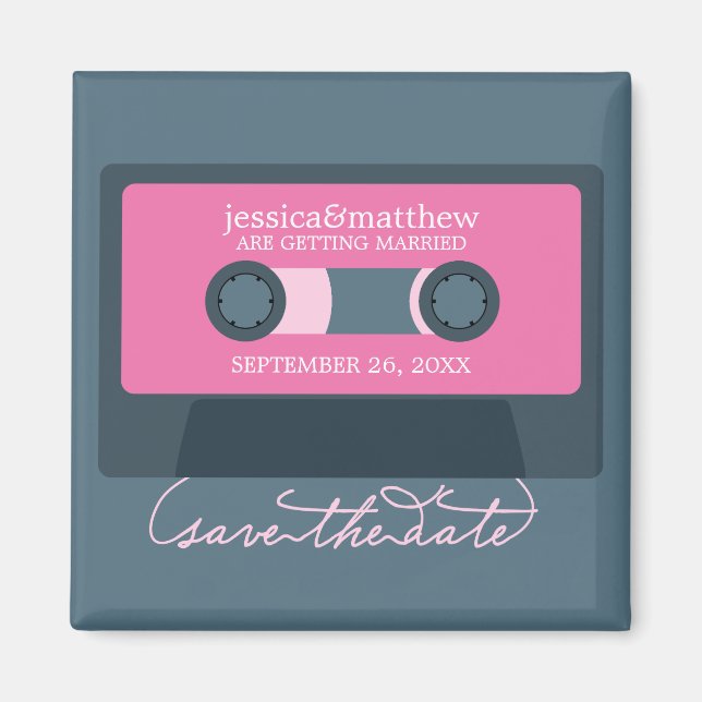Retro Mixtape Wedding Save the Date Magnet (Front)