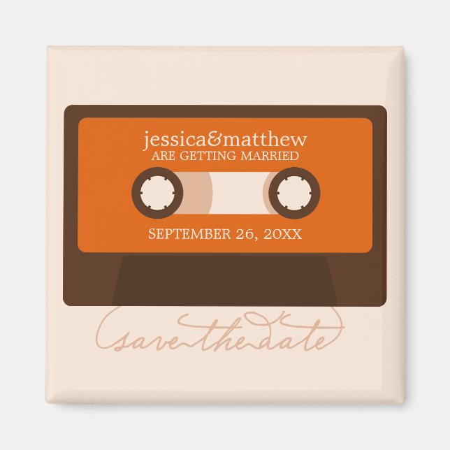 Retro Mixtape Wedding Save the Date Magnet (Front)
