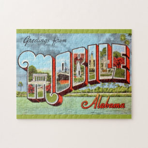 Retro Mobile Alabama Postcard Jigsaw Puzzle