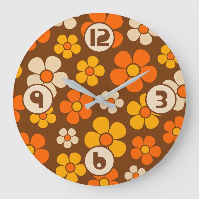 Retro Mod 1960s Style Flower Pattern  Large Clock (Front)