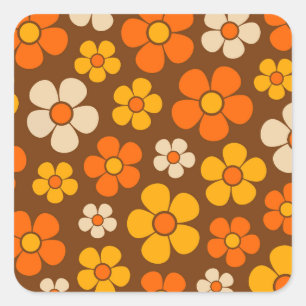 Retro Mod 1960s Style Flower Pattern Square Sticker
