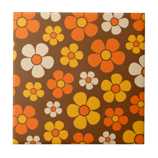 Retro Mod 1960s Style Flower Pattern  Tile (Front)