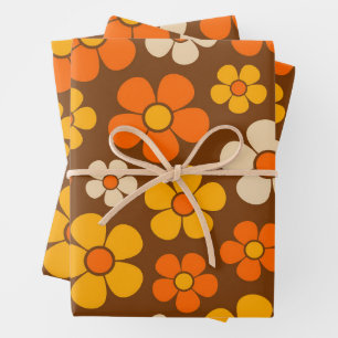 Retro Mod 1960s Style Flower Pattern Wrapping Paper Sheet