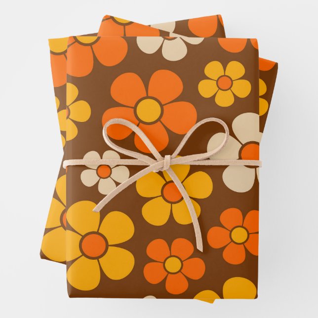 Retro Mod 1960s Style Flower Pattern  Wrapping Paper Sheet (In situ)