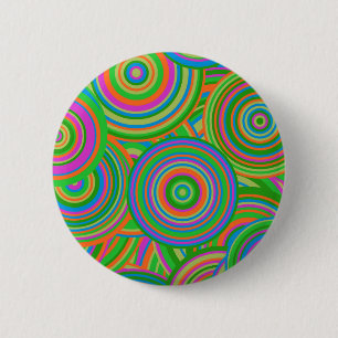 Retro mod abstract circles,Green and Orange-red 6 Cm Round Badge