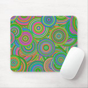 Retro mod abstract circles,Green and Orange-red Mouse Mat