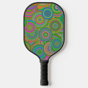 Retro mod abstract circles,Green and Orange-red Pickleball Paddle