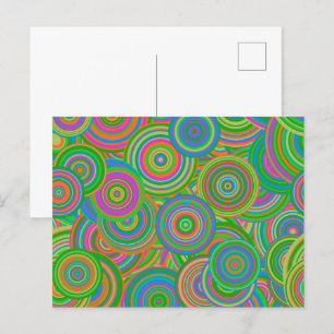 Retro mod abstract circles,Green and Orange-red Postcard