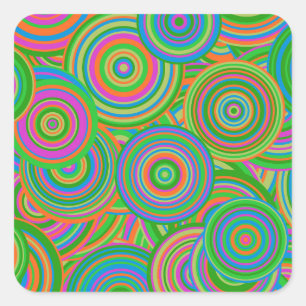 Retro mod abstract circles,Green and Orange-red Square Sticker