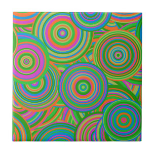 Retro mod abstract circles,Green and Orange-red Tile