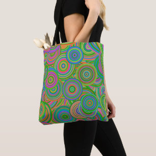 Retro mod abstract circles,Green and Orange-red Tote Bag