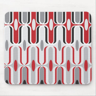 Retro Mod Art Deco Zig Zag Funky Pattern Red Black Mouse Mat