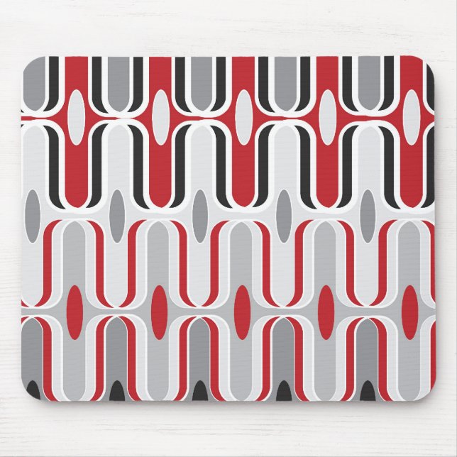 Retro Mod Art Deco Zig Zag Funky Pattern Red Black Mouse Mat (Front)