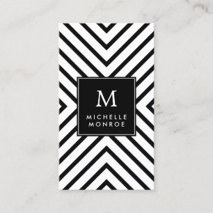 Retro Mod Black and White Pattern Bold Monogram Business Card
