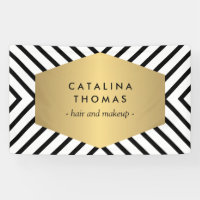 Retro Mod Black and White Pattern with Gold Emblem