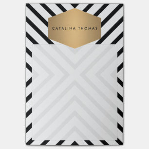 Retro Mod Black and White Pattern with Gold Emblem Post-it Notes