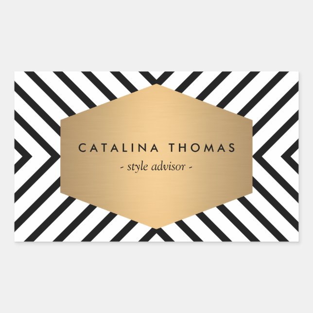 Retro Mod Black and White Pattern with Gold Emblem Rectangular Sticker (Front)