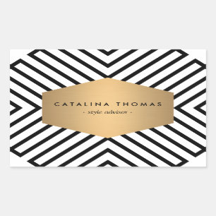 Retro Mod Black and White Pattern with Gold Emblem Rectangular Sticker