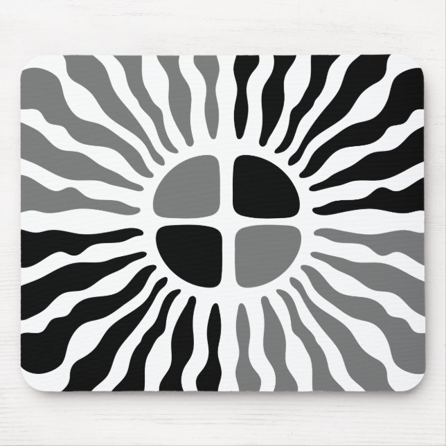 Retro Mod Black and White Sunburst Geometric Mouse Mat (Front)