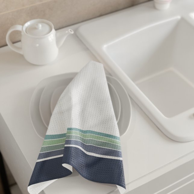 Retro/Mod Blue and Green Striped  Tea Towel (Creator Uploaded)