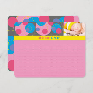 Retro Mod Bubbly Circles Dots Pink Blue Kids Photo Thank You Card