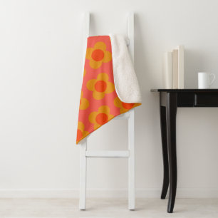 Retro Mod Flower Pattern in Orange Sherpa Blanket