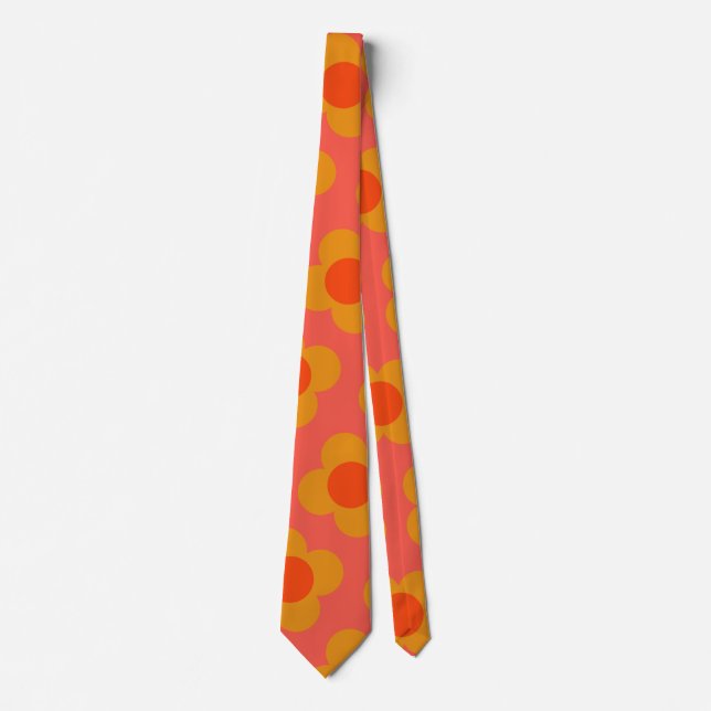 Retro Mod Flower Pattern in Orange   Tie (Front)