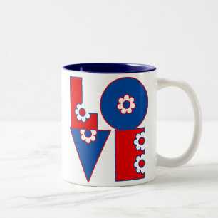 Retro Mod Flowered LOVE Two-Tone Coffee Mug