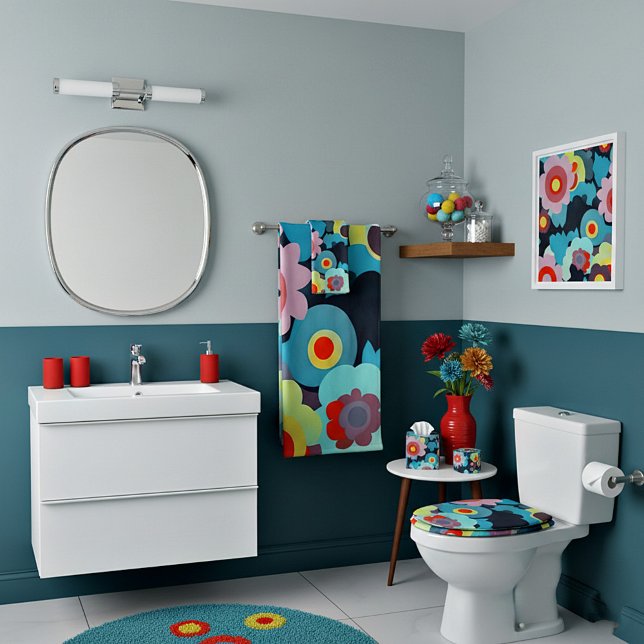 Retro mod flowers bath towel set (Creator Uploaded)