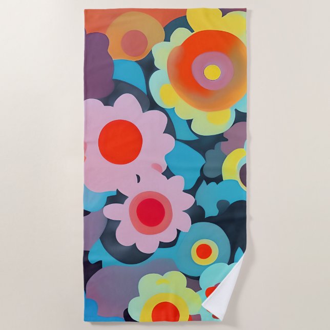 Retro mod flowers  beach towel (Front)